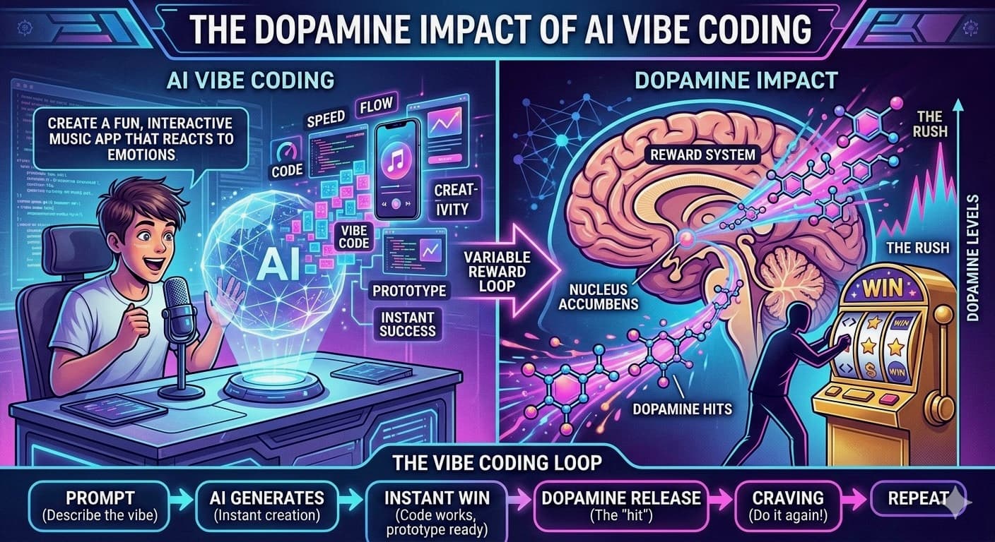 Neon sign reading dopamine reflected in rain